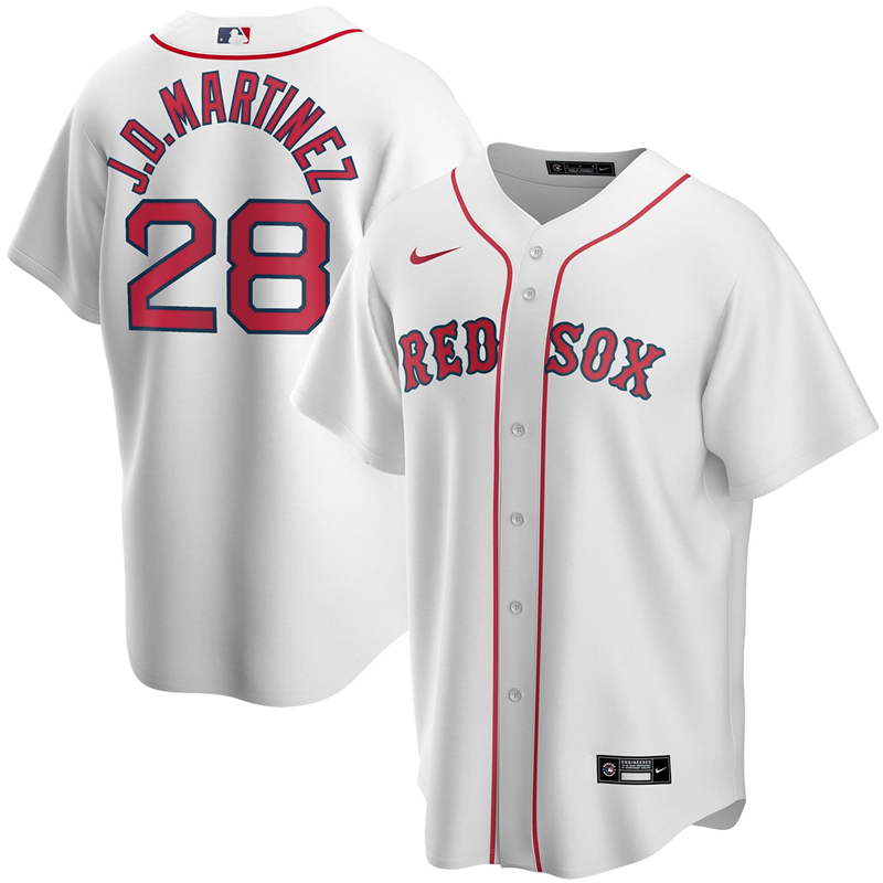 2020 MLB Men Boston Red Sox #28 J.D. Martinez Nike White Home 2020 Replica Player Jersey 1